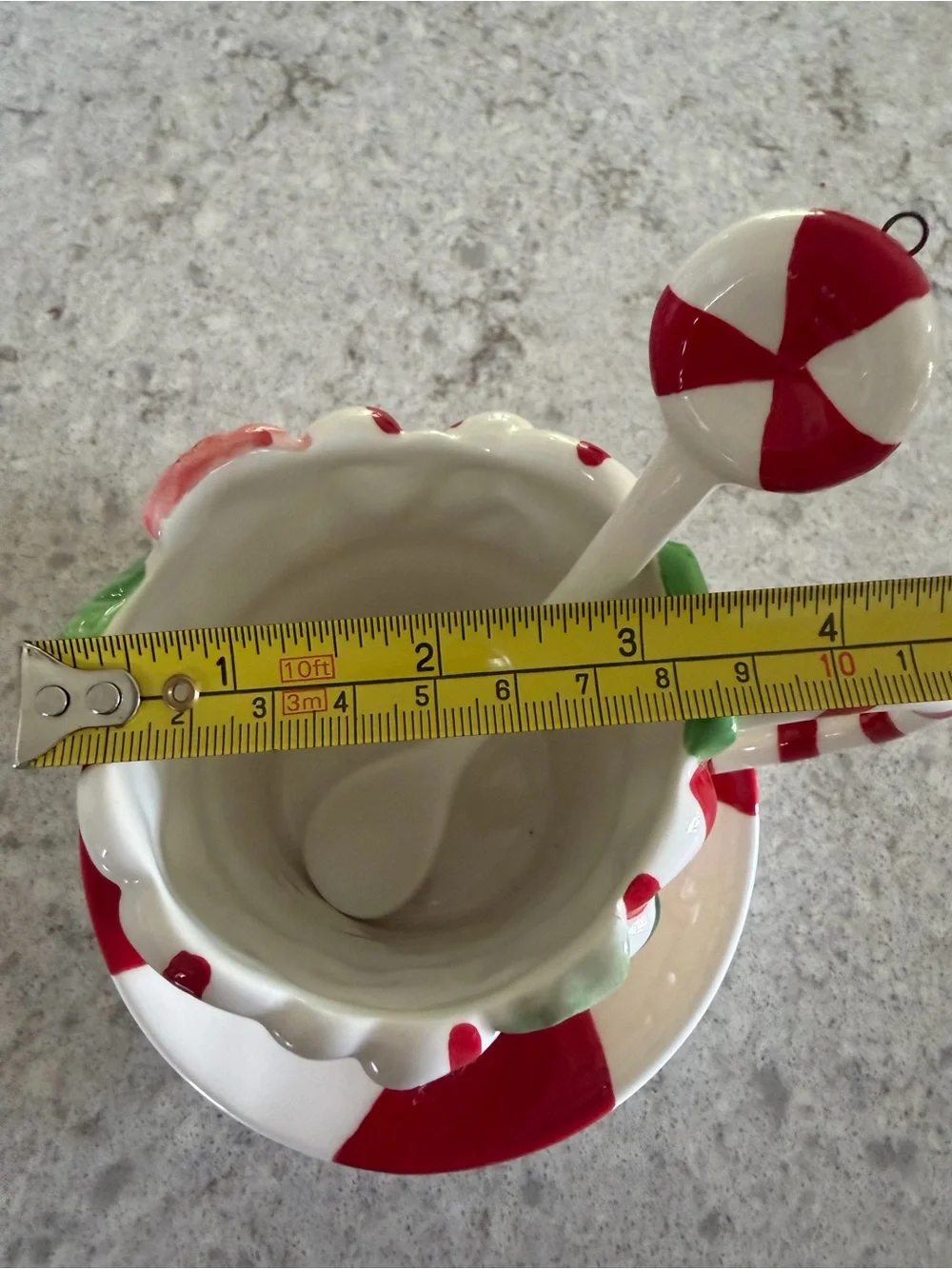 Corner Ruby holiday Christmas candy cane peppermint tea cup set - saucer & spoon